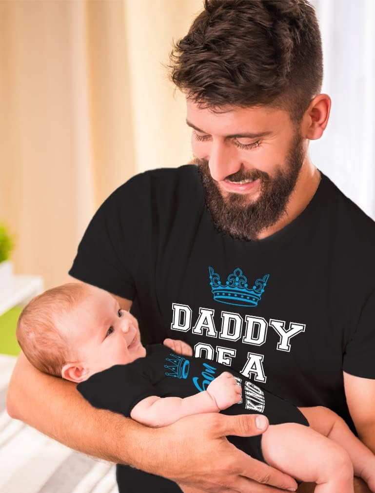 Tstars Daddy of a Prince Son of a King Matching Shirts Gifts for New Dads Fathers Day Dad Shirt and Baby Bodysuit Set