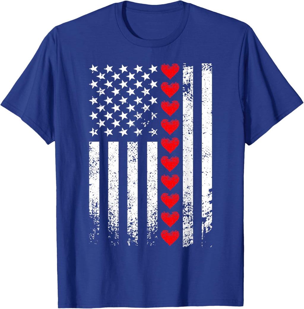 Vintage Valentines Day American Flag Hearts Mens Boys Kids